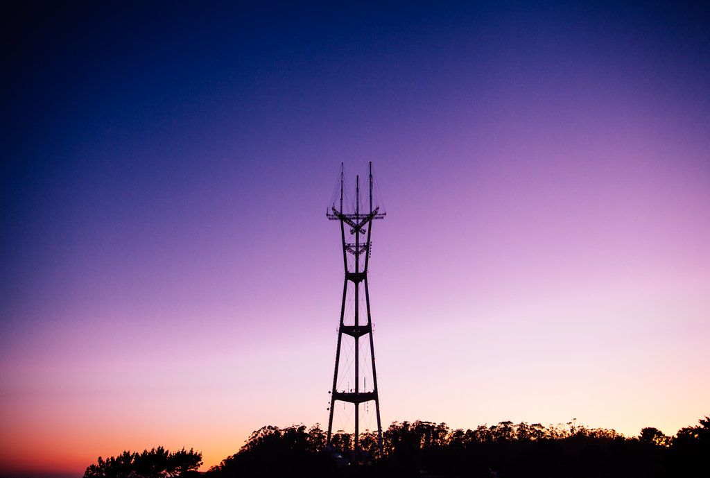 Photo of broadcast tower at sunset.